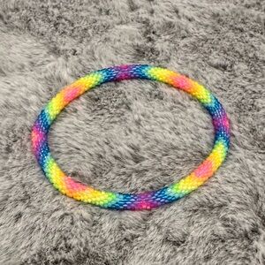 Rainbow roll-on beaded anklet
